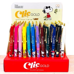 Bic Clic GOLD 0.5mm Black Ink Ballpoint Pen Snoopy Woodstock Charlie Brown Peanuts Sun-Star Japan