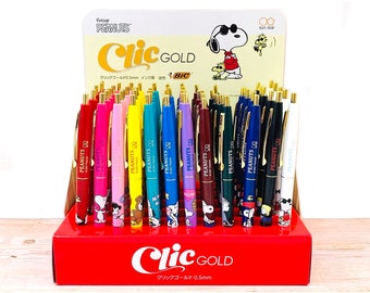 Bic Clic GOLD 0.5mm Black Ink Ballpoint Pen Snoopy Woodstock Charlie Brown Peanuts Sun-Star Japan