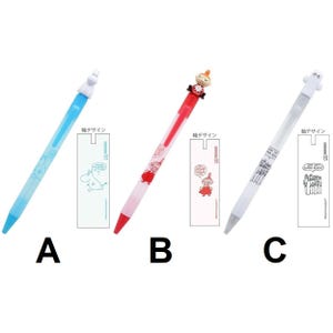 May include: Three colorful pens with character toppers and matching paper inserts. The pens are blue, red, and white, each with a different cartoon character design. The paper inserts feature cartoon illustrations and Japanese text.