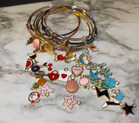 Silver bangle deals charm bracelet