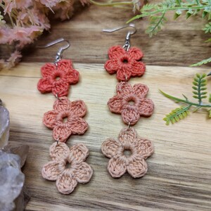 Crochet Flower Earrings, Crochet Earrings, Floral, Dangle, Gift Ideas, Handmade Jewelry, Summer, Pink, Cottage Core, Girly, Statement