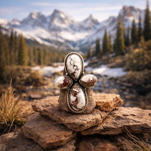 Wildes Pferd Jaspis Ring Größe 6 Sterling Silber | Einzigartige Stein Ring | Südwesten Boho Schmuck | Statement Ring aus Jaspis | Geschenk für Sie Bild 1