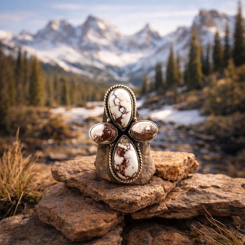 Wildes Pferd Jaspis Ring Größe 6 Sterling Silber | Einzigartige Stein Ring | Südwesten Boho Schmuck | Statement Ring aus Jaspis | Geschenk für Sie Bild 1