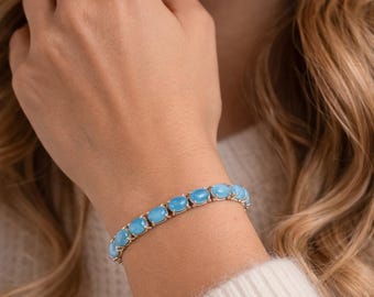 9 "Blauer Chalcedon Tennisarmband - Sterlingsilber Steinarmband - Beruhigender Schmuck mit blauem Stein - Zartes stapelbares Armband - Geschenk
