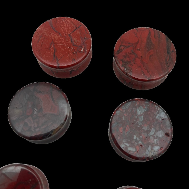 Brecciated Jasper Stone Plugs – Red Jasper Ear Gauges – Double Flare Natural Stone Plugs in Multiple Sizes – Grounding Crystal Body Jewelry image 2