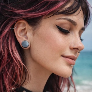 Hematite Stone Plugs – Metallic Gray Ear Gauges – Double Flare Hematite Plugs in Multiple Sizes – Grounding Crystal Body Jewelry