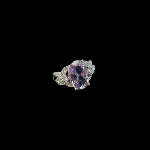 Sterling Silver Amethyst and White Topaz Statement Ring – Oval Cut – Size 5 – Vintage Style Purple Gemstone Ring