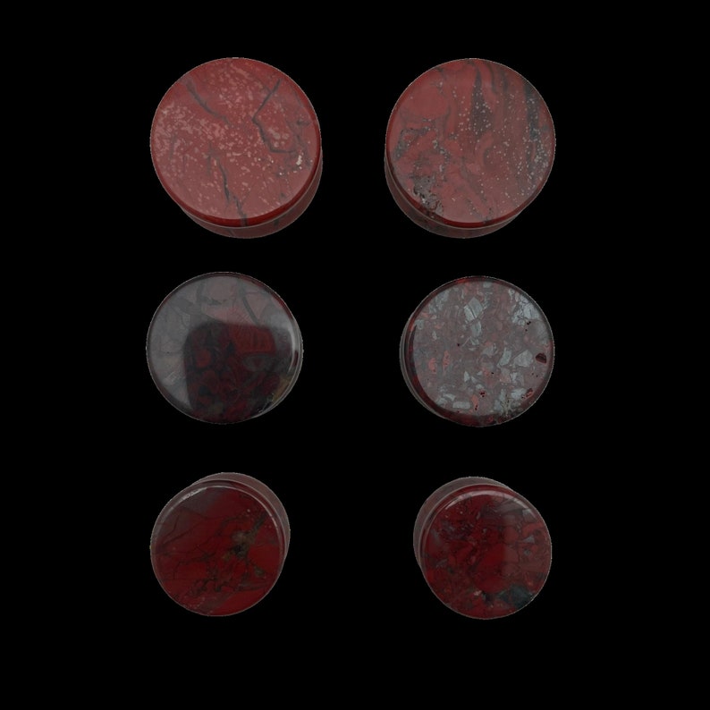 Brecciated Jasper Stone Plugs – Red Jasper Ear Gauges – Double Flare Natural Stone Plugs in Multiple Sizes – Grounding Crystal Body Jewelry image 3