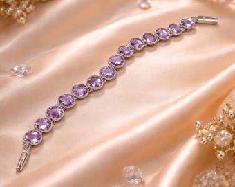 Amethyst Armband 19 cm - Sterling Silber Edelstein Armband - Februar Geburtsstein Schmuck - Handgemachtes Lila Kristall Armband - Geschenk für Sie
