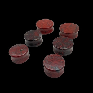 Brecciated Jasper Stone Plugs – Red Jasper Ear Gauges – Double Flare Natural Stone Plugs in Multiple Sizes – Grounding Crystal Body Jewelry