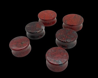 Brecciated Jasper Stone Plugs – Red Jasper Ear Gauges – Double Flare Natural Stone Plugs in Multiple Sizes – Grounding Crystal Body Jewelry