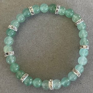 Green Aventurine Crystal Energy Healing Bead Bracelet - Stretchy Bracelet - 6mm Beads - Silver Spacers