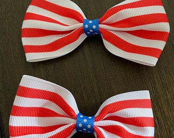 Patriotic Hair Bow Clips - 2 sets of hair bows for a total of 4 bows in all.  4th of July - Independence day - Girls Barrette Bows - Clips