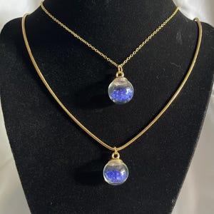 Blueberry Necklace-Glass Ball Charm with Glitter Blue Crystal Bead Pendant-Beautiful Summertime Jewelry