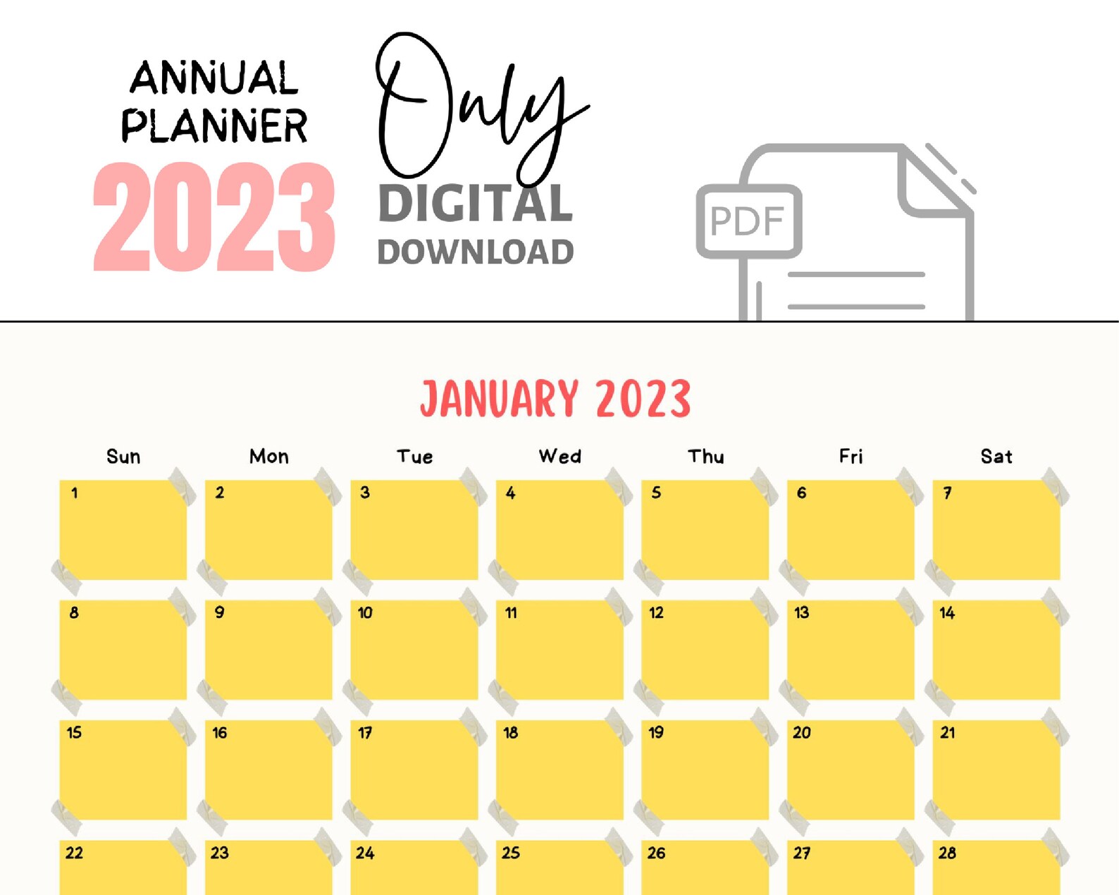 2023 Annual Planner Digital Downloadable Annual Calendar A3 - Etsy