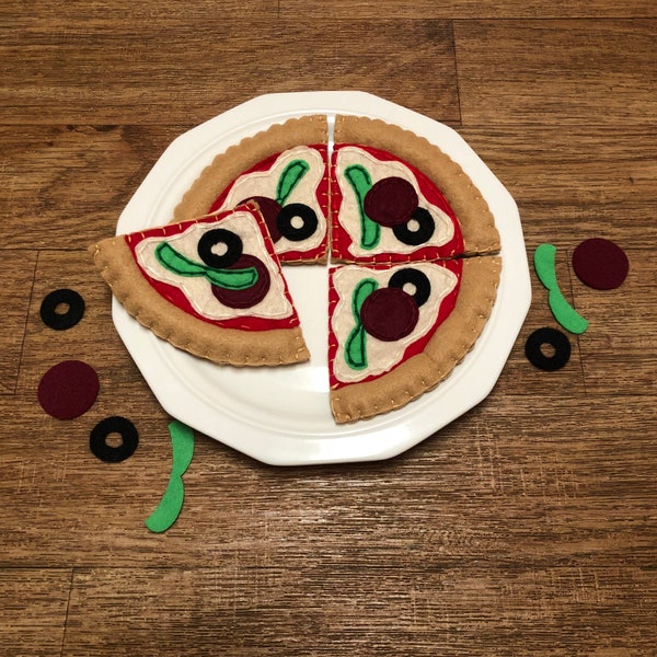 Felt Pizza, Felt Pizza Slice, feutre jouer de la nourriture, feutre tranche de pizza, jeu d’imagination, jouer à la nourriture de cuisine