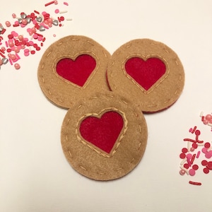Jelly Filled Felt Cookies, 3pcs, Felt Linzer Cookies, felt heart cookies, Valentine’s Day gifts for kids, toddler gifts