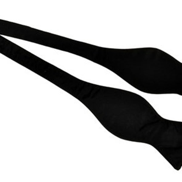 Luxury Black Self Tie Bow Tie Poly Silk Feel