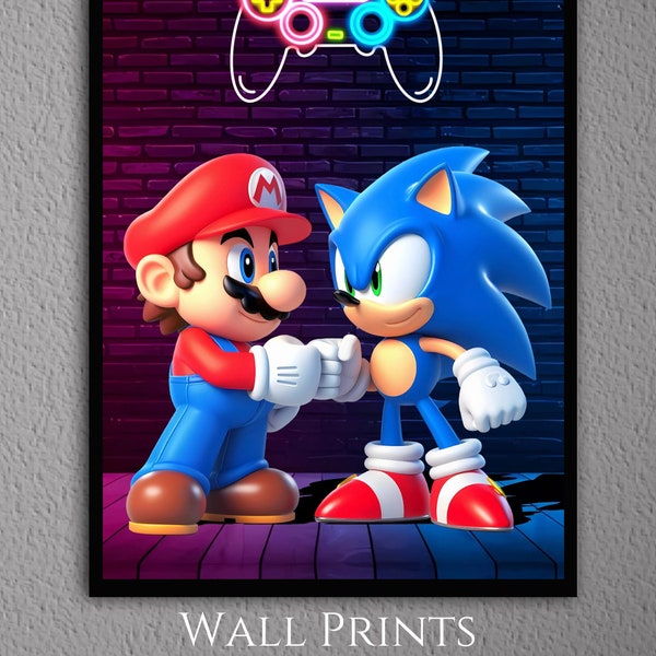 Mario and Sonic Print | Mario and Sonic Wall Art | Gamer Room Decor | Kids Wall Art | Wall Decor | Gamer Decor | Mario Sonic