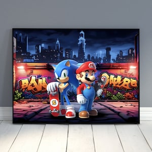 Mario and Sonic Print | Mario and Sonic Wall Art | Gamer Room Decor | Kids Wall Art | Wall Decor | Gamer Decor | Mario Sonic