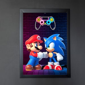Mario and Sonic Print | Mario and Sonic Wall Art | Gamer Room Decor | Kids Wall Art | Wall Decor | Gamer Decor | Mario Sonic