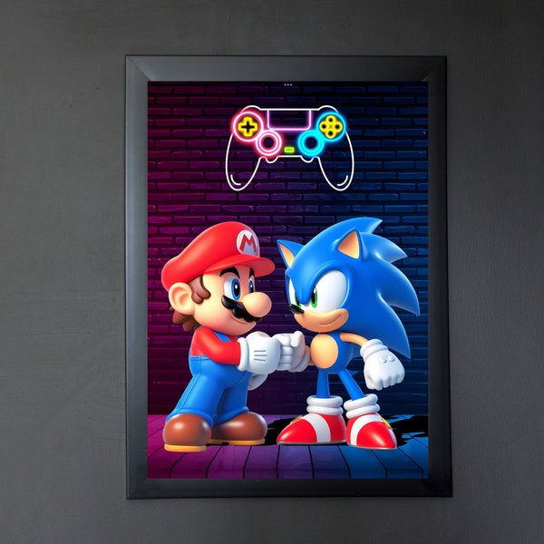 Mario and Sonic Print | Mario and Sonic Wall Art | Gamer Room Decor | Kids Wall Art | Wall Decor | Gamer Decor | Mario Sonic