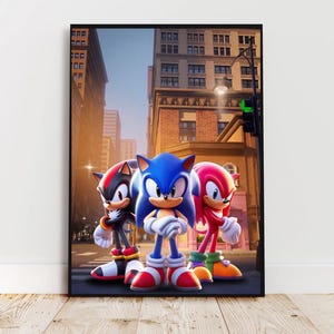 Impression Sonic Shadow and Knuckles | Art sonore | Art de l'ombre | Coups de poing | Décoration de chambre de joueur | Art mural pour enfants | Décoration Gamer | Sonic 3 | Cadeaux pour les joueurs