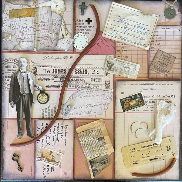 Vintage Canvas: "House Calls," The Doctor Is In, Physician, Pharmacist, Old Time Medical Practice, Vintage Ephemera, Collage Artwork