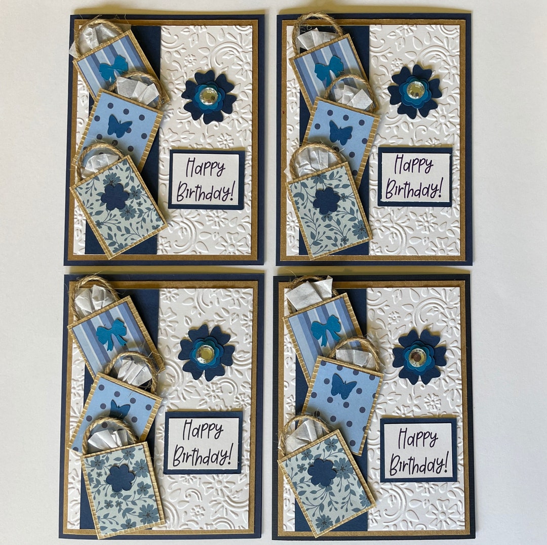 Create by Mindy DIY Card Kit or Assembled Set of 4 Happy Birthday, Gift Sacks , Packages