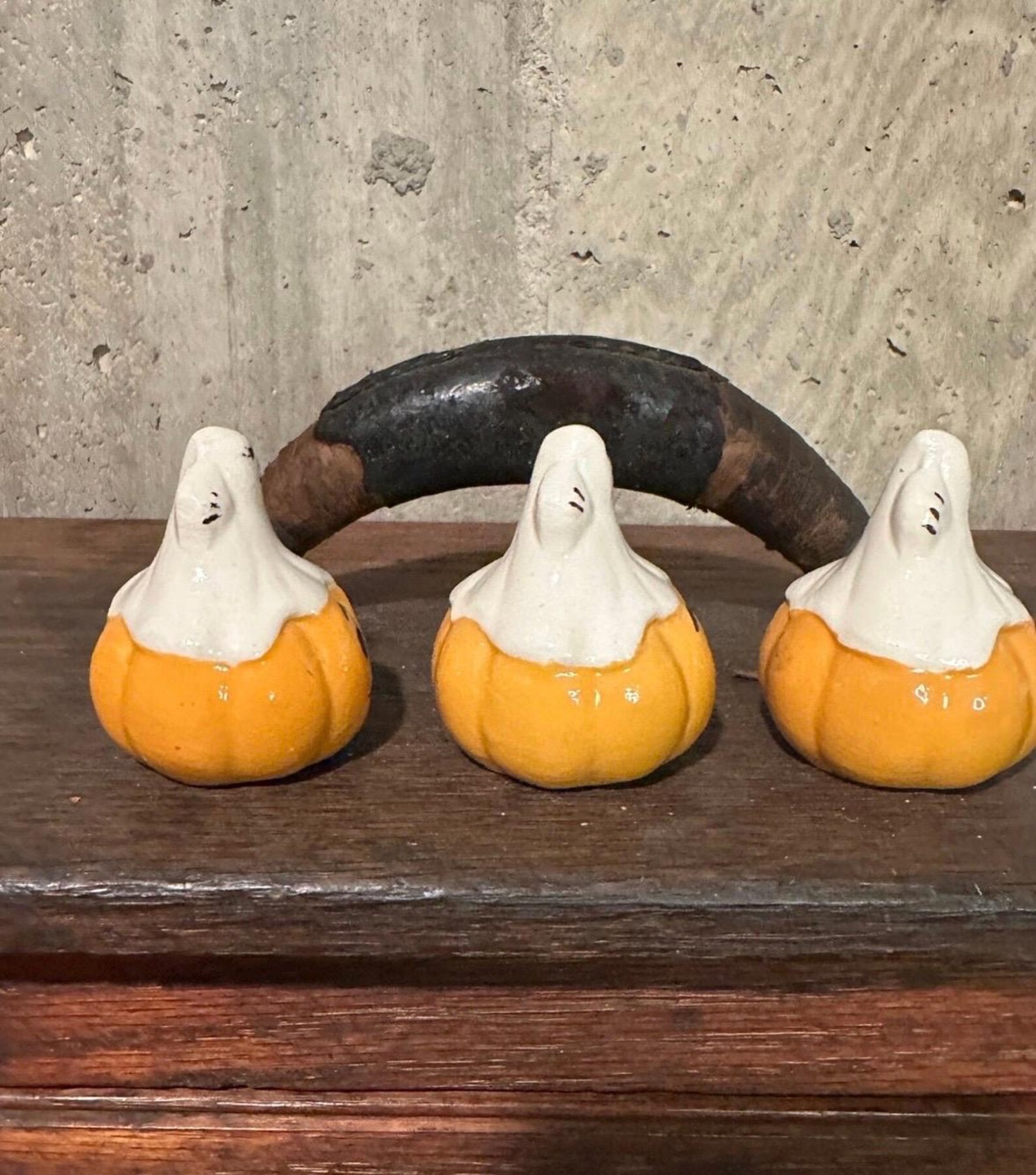 Vintage Halloween Ceramic Mini Pumpkin Jack O Lanterns With Ghosts Lot ...