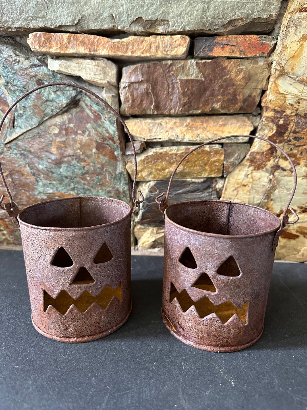 Vintage Halloween Jack O Lantern JOL Metal Bucket Pail Set Etsy