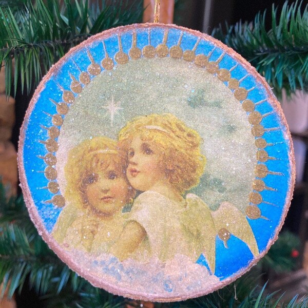 Vintage Cardboard Mache Die Cut Scrap Christmas ornament Angels Rare