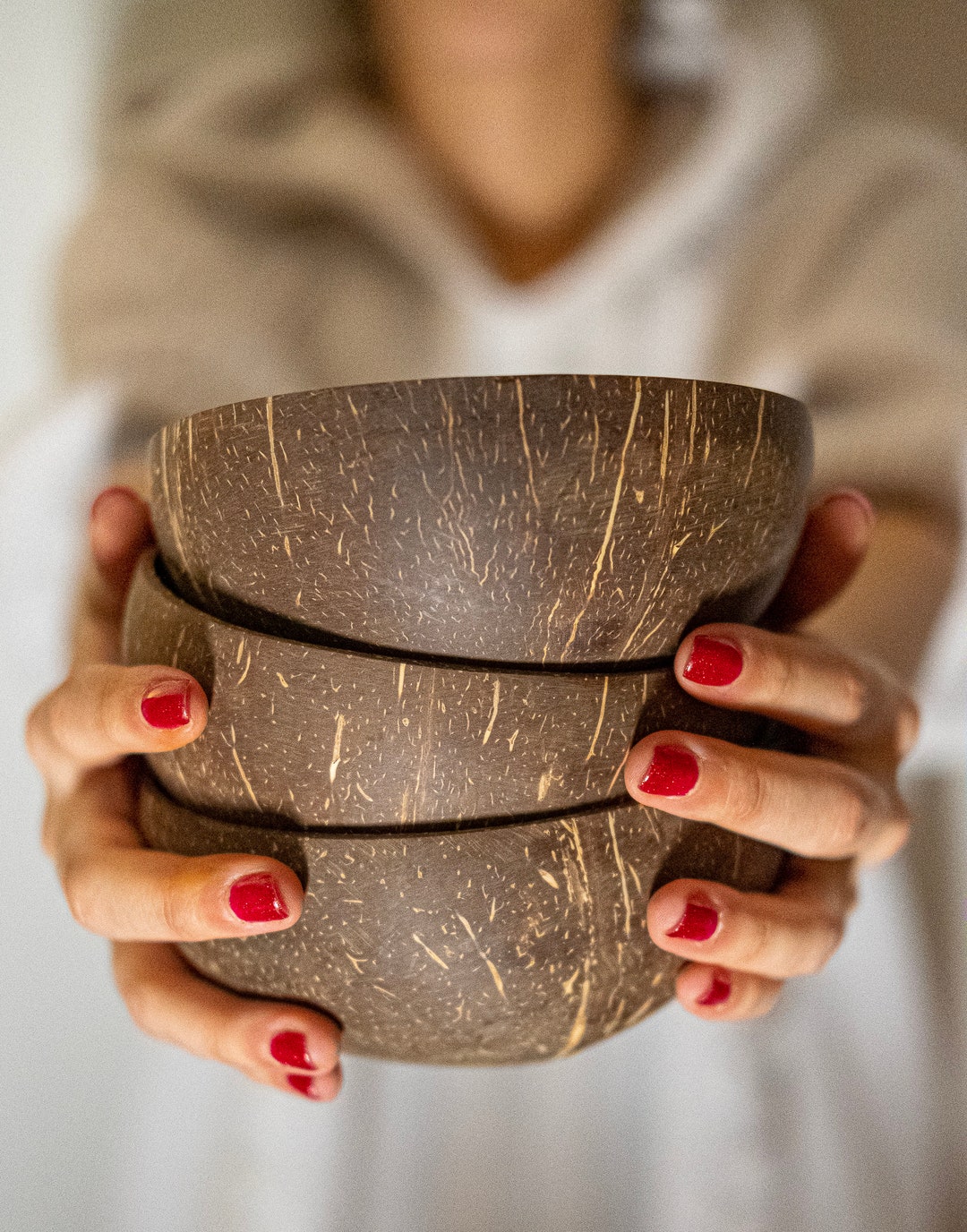 Natural Coconut Bowl Set: Handmade Organic Coco Shells + Bamboo Spoons ...