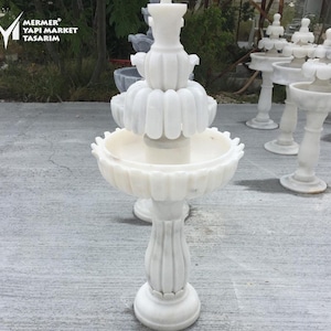 White Marble Vase Leaf Design Saloon Fountain - Handcrafted, 100% Natural Stone, Stilish Home, Garden Decor, Marble Fountain