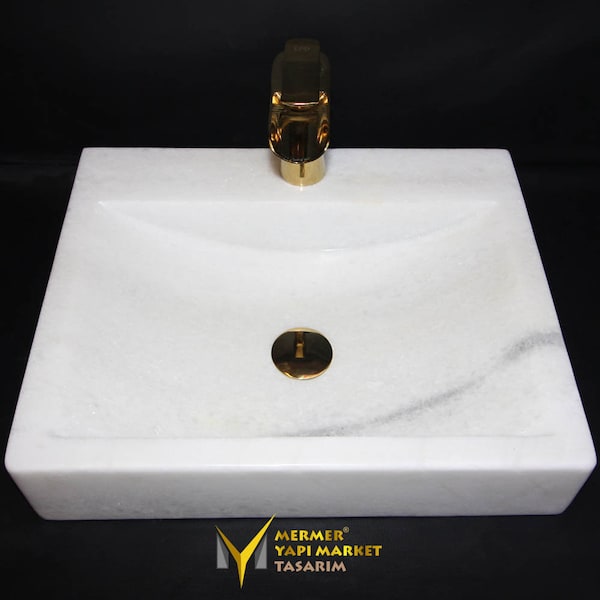 White Marble Square Washbasin - With Faucet Hole - Handcrafted, 100% Natural Stone, Washbasin