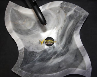 Gray White Marble Star Design Washbasin - Handcrafted, 100% Natural Stone, Washbasin