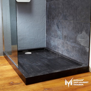 Black Marble Stripe Design Shower Tray - Handcrafted, 100% Natural Stone, Shower Base, Marble Bathroom