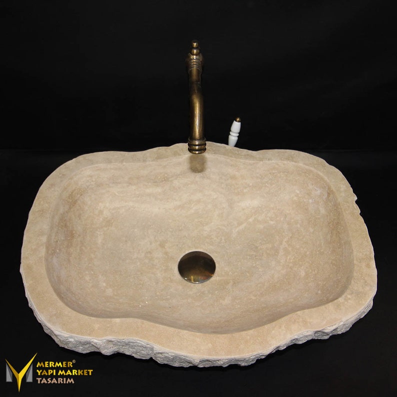 Travertine Unshaped Split Face Rectangular Sink Handcrafted, 100% Natural Stone, Sink, Home Decor, Stone Style image 2