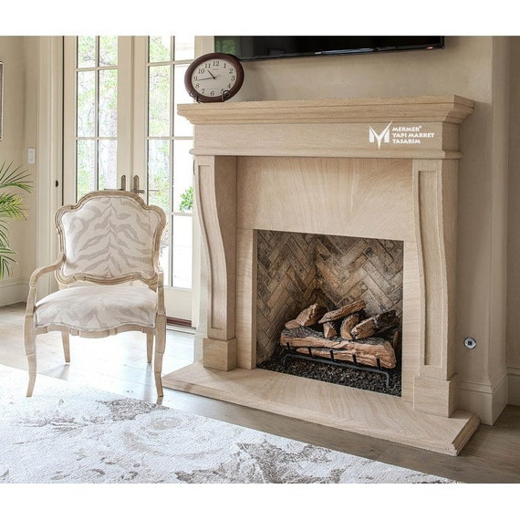 Travertine Striped Detailed Fireplace Handcrafted 100 Etsy