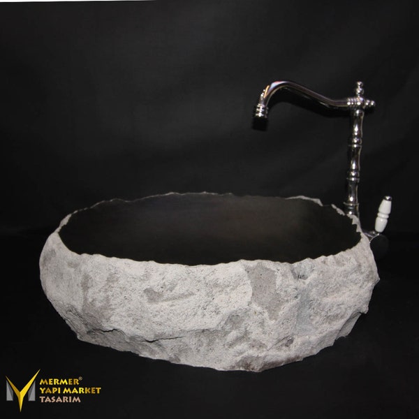 Basalt Stone Irregular Design Wash Basin - Handcrafted, 100% Natural Stone, Washbasin