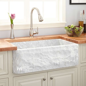 White Marble Split Face Outside Kitchen Sink - Handcrafted, 100% Natural Stone, Washbasin