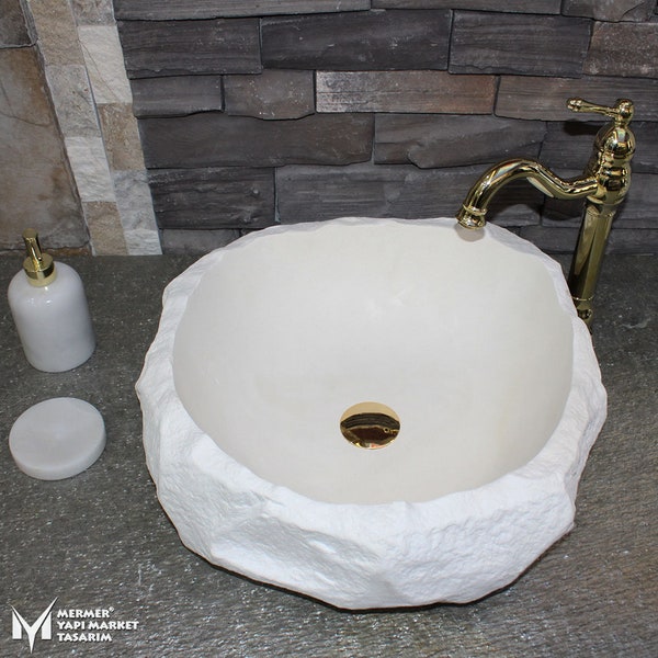 Limestone White Naturel Design Washbasin - Handcrafted, 100% Natural Stone, Washbasin