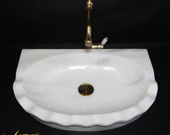 White Marble Special Embroidered Square Sink - Handcrafted, 100% Natural Stone, Washbasin