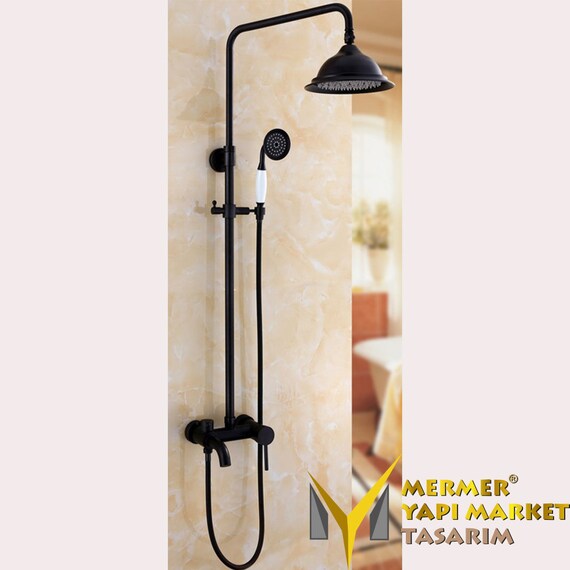 Juego de ducha moderno rustico negro cabezal de ducha mezclador grifo tocador de bano grifo de lavabo grifo rustico laton 100 Etsy Espana