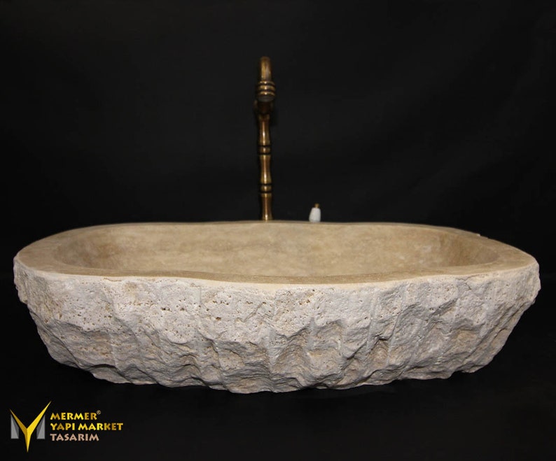 Travertine Unshaped Split Face Rectangular Sink Handcrafted, 100% Natural Stone, Sink, Home Decor, Stone Style image 1