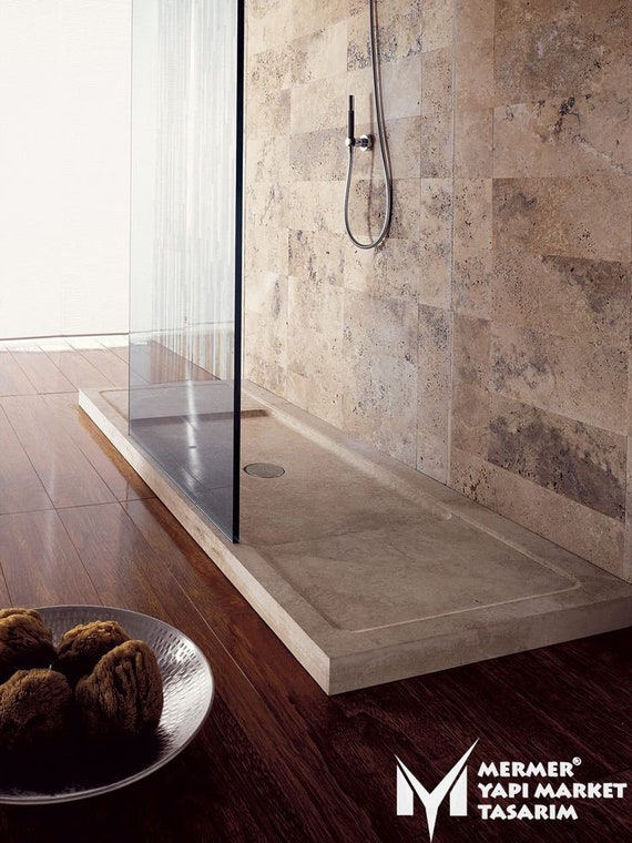 Travertine Long Design Shower Tray Handcrafted 100 Natural Stone Shower Base Marble Bathroom