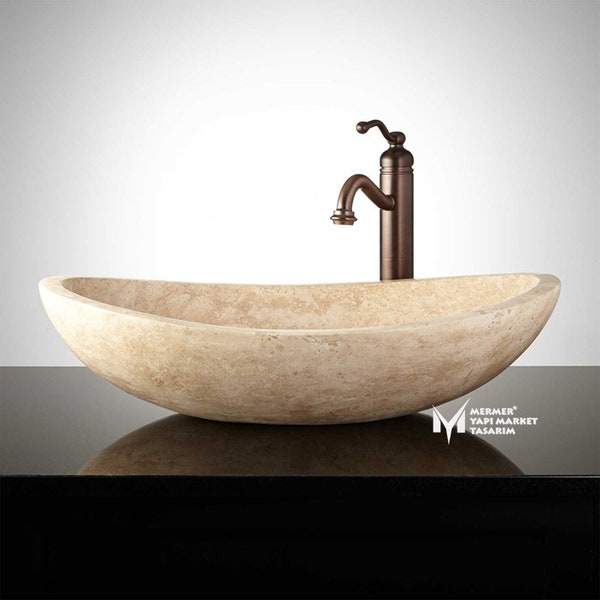 Travertine Ellipse Washbasin - Handcrafted, 100% Natural Stone, Washbasin