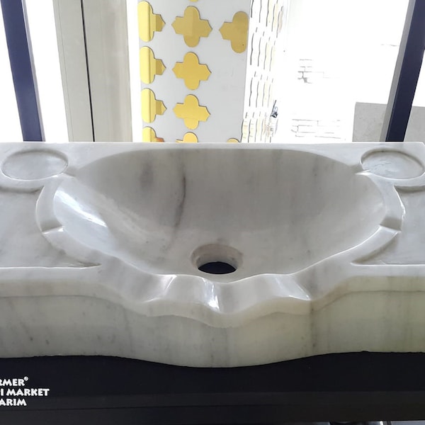 White Marble Palace Design Sink - Handcrafted, 100% Natural Stone, Washbasin