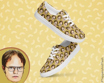 Dwight Schrute Mustard Unisex Tie Sneakers, The Office Vans Style Footwear, Custom Keds Canvas Lace Up Tennis Shoes