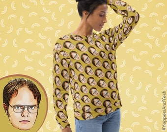 Uniseks sweatshirt met portretpatroon kantoorkarakter | Op tv-show geïnspireerde grafische ronde hals | Karakter kiezen: